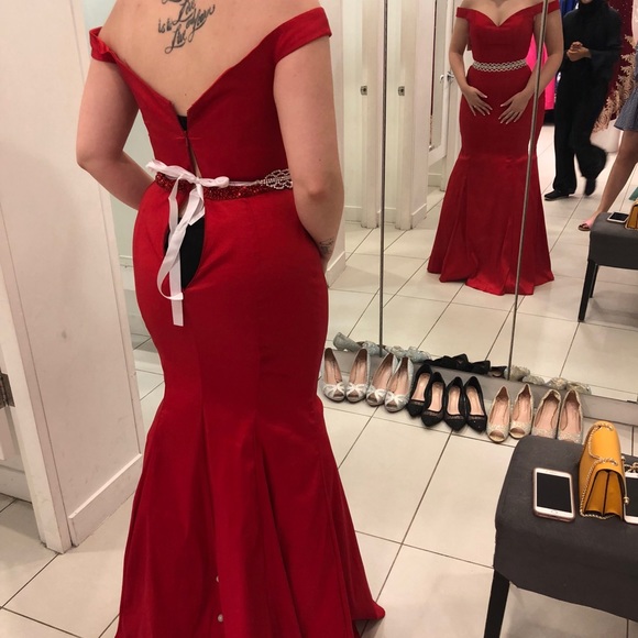 Red off the shoulder gown - Picture 7 of 13